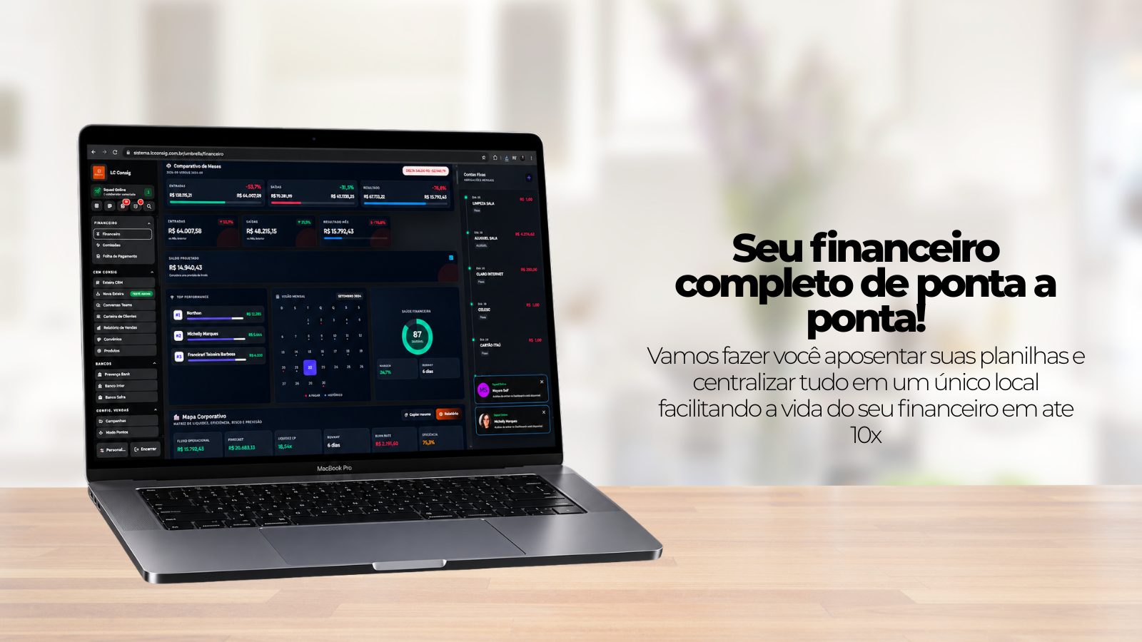 Módulo financeiro da ConsigTurbo em notebook