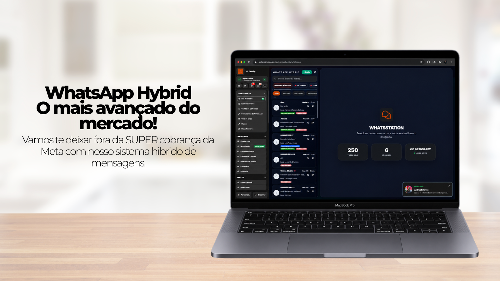 WhatsApp Hybrid da ConsigTurbo exibido em notebook